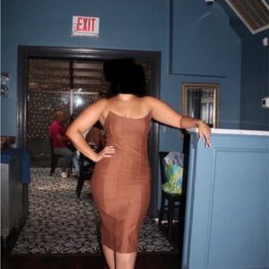 Elegant Brown Midi strapless dress